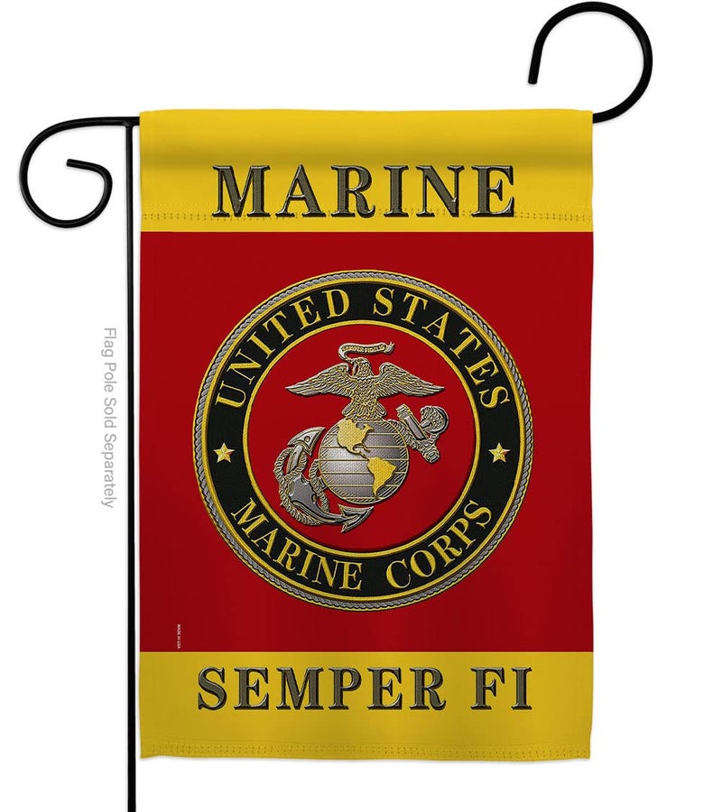Hexagram US military Marine Corps USMC Semper Fi Flag Double-Sided Lawn Decoration Gift House Garden Yard Banner United State American Military Veteran, 12" x 18.5 Made in USA - Image 1